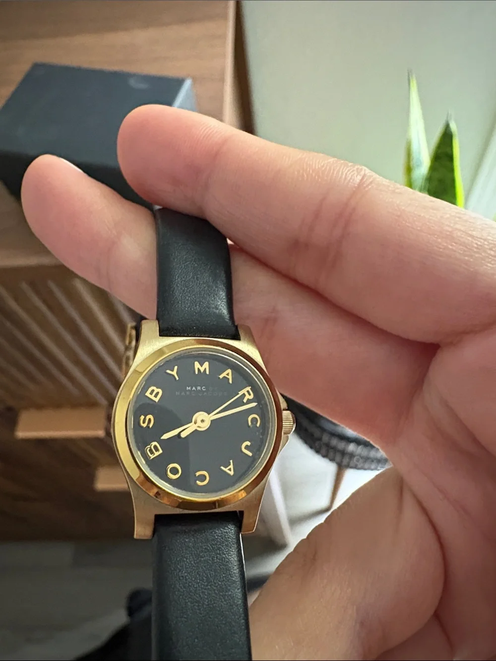 Marc Jacobs Black Leather Watch with Gold Case